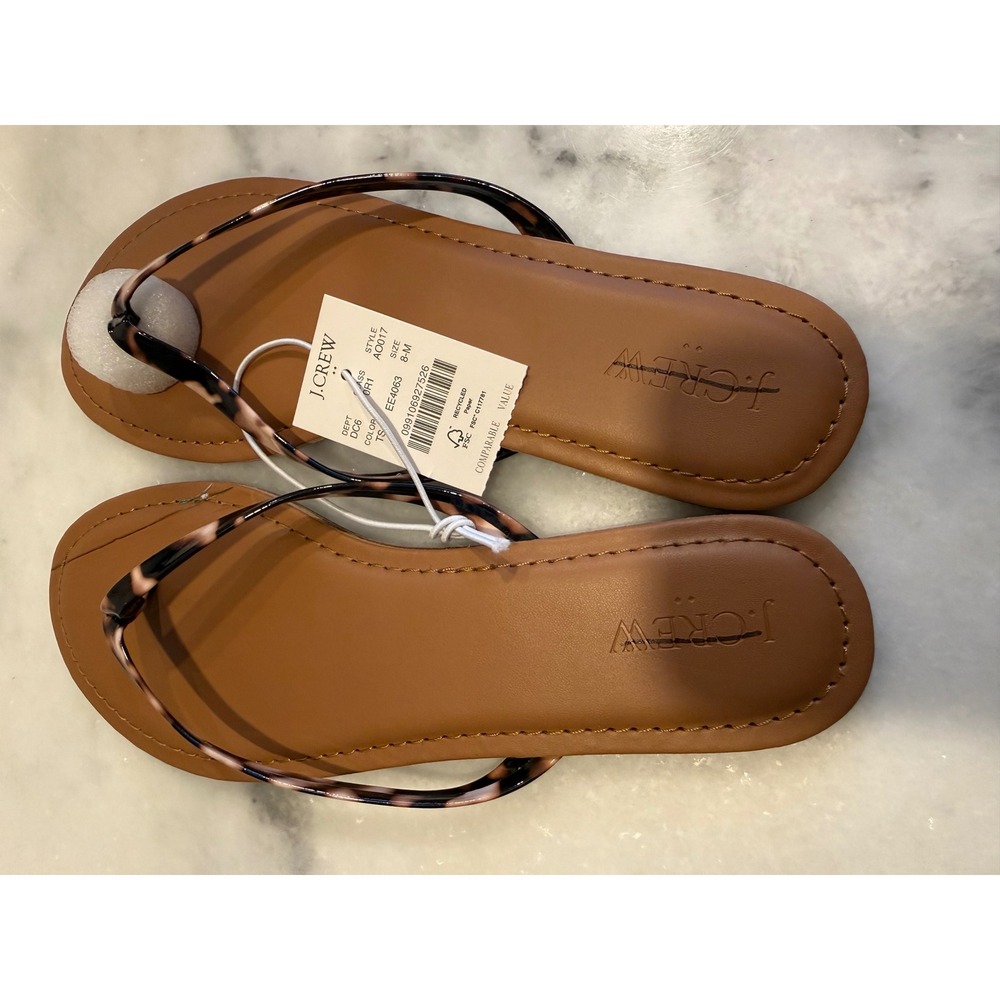 J.Crew Flip Flop Sandals Womens 8 Tan Tortoiseshell Thong Flat‎ AO017